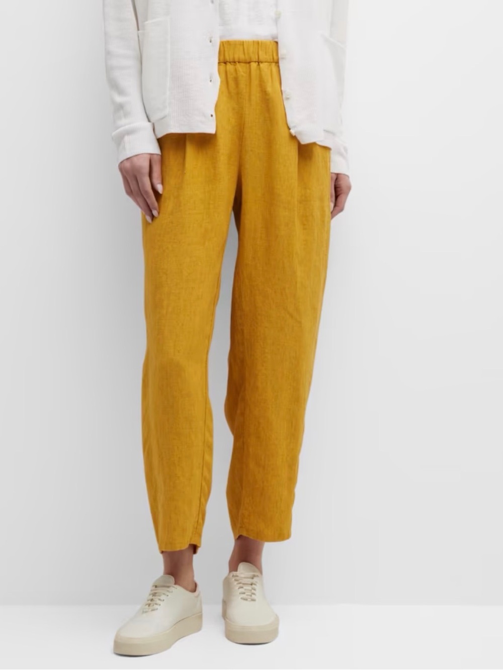 Eileen Fisher Organic Linen Ankle Tapered Pants Mustard Yellow XXS